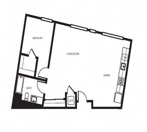 Floor plan for 1 bed, 1 bath, 840 sqft